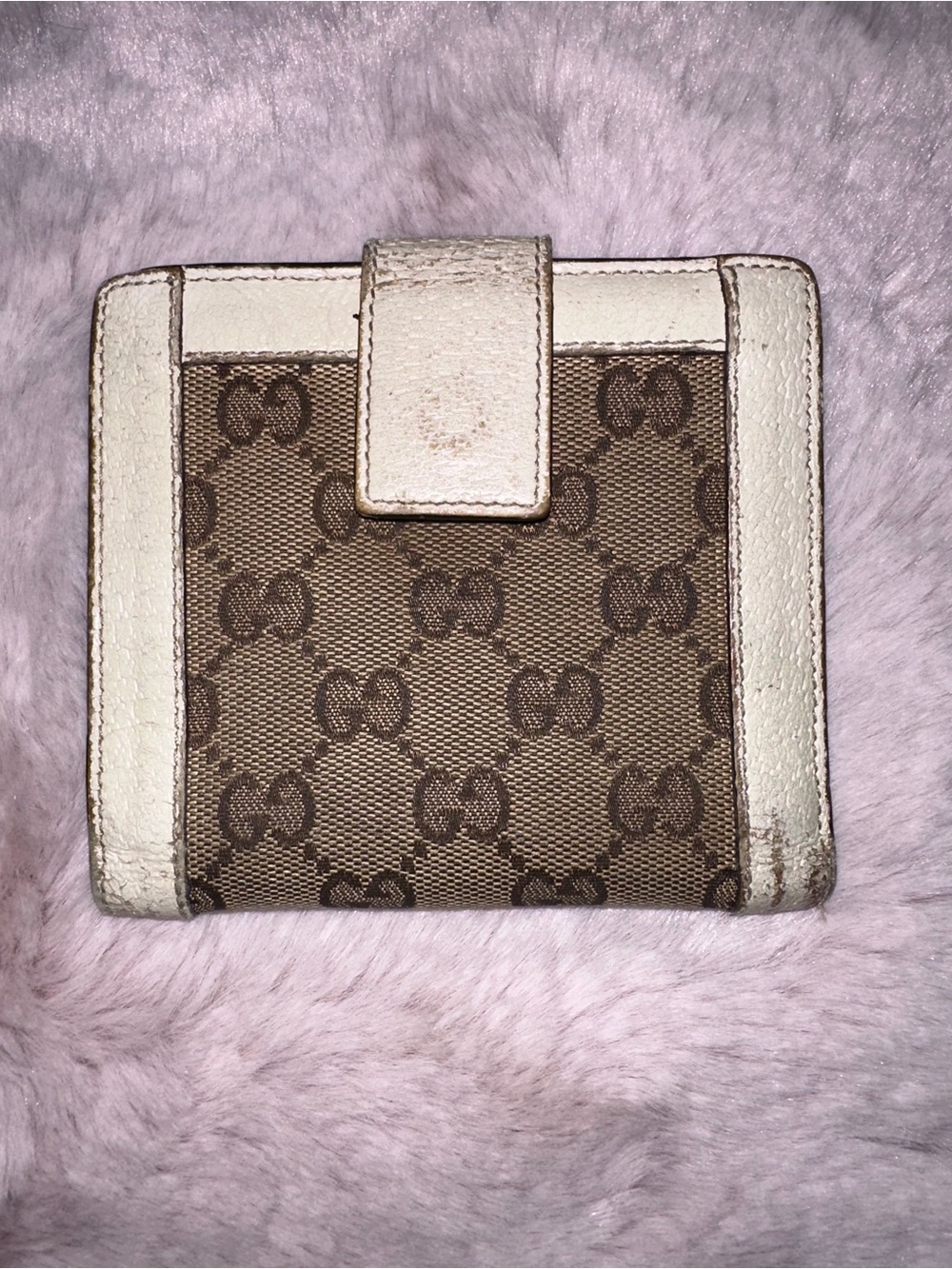 Gucci GG Canvas & White Leather Compact Wallet